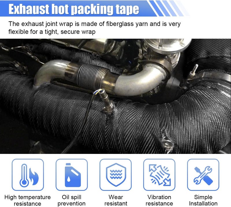 BDZMC 2" x 16 Ft Motorcycle Exhaust Heat Wrap Roll, Exhaust Manifold Heat Wrap Fiberglass Heat Shield Tape, Car Exhaust Tube Thermal Wrap Tape with 10 Stainless Locking Ties - Image 3